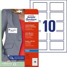Avery Zweckform Namensetiketten, 80x50mm, ablösbar, weiß, 20 Blatt (200 Etiketten)