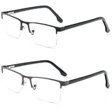 MMOWW 2er-Pack Lesebrille Herren Mit Blaulichtfilter, Rechteckige Halbrahmen Metall Lesebrillen Lesehilfe, Feder Scharnier Lesebrillen (Schwarz+Grau, +3,5)