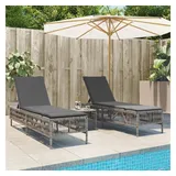 vidaXL Sonnenliegen 2 Stk. mit Tisch Grau Poly Rattan