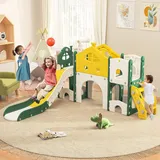 Kinderrutsche für den Außenbereich, 7 in 1 für Babys mit einzigartiger Rutsche, Flur, Treppe, Basketballkorb, Teleskop, freistehende Rutsche, Spielzeug für Montessori-Spielplatz (Gelb-B)