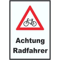 HB-Druck Achtung Radfahrer Fahrräder Schild A3 Rückseite selbstklebend
