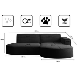 kaiser möbel Ecksofa Designer MODENA STUDIO stoff Dicker cord Poso Schwarz Rechts - Schwarz