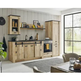 furn.design Küchenzeile Stove 284 cm Used Wood hell und anthrazit