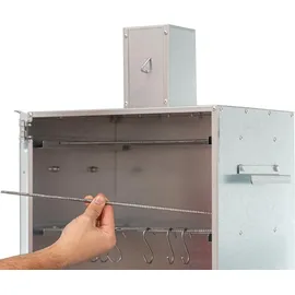 Ita Räucherofen 7012 - Premium Räucherschrank mit 3 Etagen - Legierter Stahl, mit Sichtfenster & Kaminabzug - Silber