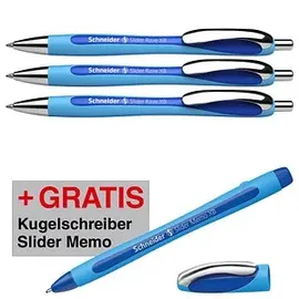 Schneider Kugelschreiber Slider Rave XB hellblau/dunkelblau, Schreibfarbe: blau, 3 St. + GRATIS Schneider Kugelschreiber Slider Memo XB