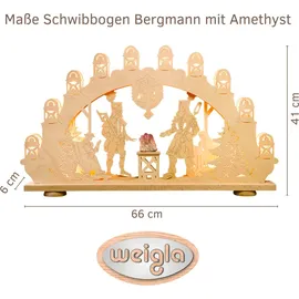 Weigla Schwibbogen/Lichterbogen"Bergmann" 15 flammig mit Amethyst Erzgebirge garantiert