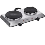 Severin Doppel Kochplatte für Küche, Büro oder Camping, kleine Herdplatte mit stufenloser Temperatureinstellung, Campingkocher für zwei Töpfe, Edelstahl, 2.500 W, DK 1014