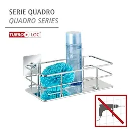 Wenko Turbo-Loc® Edelstahl Wandablage Quadro - Befestigen ohne Bohren, Edelstahl rostfrei, 24 x 10 x 14.5 cm, Chrom