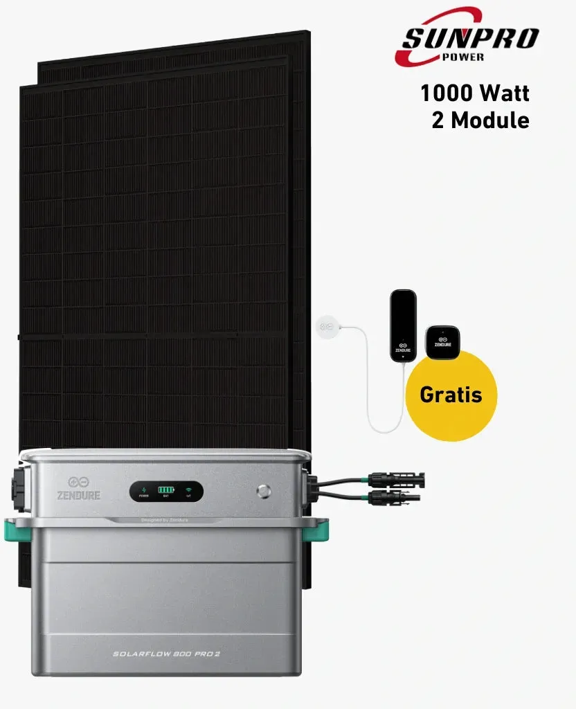 Balkonkraftwerk Balkonkraftwerk Balkonstrom Balkonkraftwerk 1000W Solaranlage mit Speicher | 2x Solarmodul Bifazial | Zendure 800 Pro 2 | Kabel 20m - 0 % MwSt. (gem. § 12 Abs. 3 UStG)