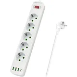 Anluomania Mehrfachsteckdose 5-Fach mit Schalter, 2500W Steckdosenleiste, Steckerleiste mit3 USB und 1 Type-C, 2m Kabel, Robustes Kunststoffgehäuse, Tischsteckdose für Home Office