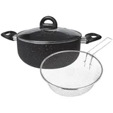 4big.fun Cheffinger Topf-Set 3-tlg. Frittiertopf + Frittierkorb + Glasdeckel