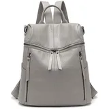 PORRASSO Mode Rucksack Damen Umhängetasche Mädchen Wasserdicht Daypack Universität Schultasche Leder Reise Arbeit Rucksäcke Grau