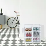 Relaxdays Schuhboxen 6er Set, Schuhorganizer, stapelbar, Schuhe bis Gr. 45, Lüftungsschlitze, faltbar, volltransparent