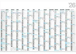 Bühner Jahreskalender B4 2027 1 Jahr pro Seite Hochformat Weiß Deutsch 102 x 68 cm