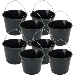 8x Eimer Baueimer Maurereimer 12 L Schwarz Tragehenkel Mörtel Baustelle Garten
