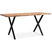 KADIMA DESIGN Schreibtisch 120x60x76 cm Massivholz / Metall Computertisch Baumkante, Homeoffice Bürotisch Massiv mit X-Beinen in Schwarz, Holztisch