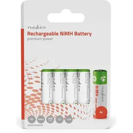 Nedis Wiederaufladbarer Akku AA Akkus 1,2V 2600mAh DC Vorgeladen,