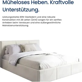 home collective Polsterbett, Bett mit Stauraum, Stauraumbett mit Lattenrost gepolstert Bett mit Kopfteil Doppelbett | Gasdruckfedern... - Beige