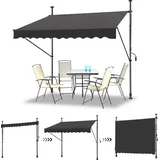 LZQ 350x120cm Klemmmarkise Einziehbar Balkonmarkise mit Handkurbel Balkon Markise Sonnenschutz ohne Bohren Höhenverstellbar Dunkelgrau - Dunkelgrau