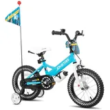 Joystar 14 Zoll Kinderfahrrad mit Stützrädern, Wassertassenhalter, verstellbarer Sitz, Flagge, Geschenk für Jungen, blau - Blau