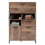 Highboard KANSAS, Flagstaff Eiche Dekor - Schwarz - Metall - B 95 cm - 2 Türen - 1 Klappe - 1 Schublade