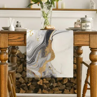 FANSU Tischläufer, Herbst Dekoration, Leinen Tischdecke, Marmordruck Tischdeko, Tischläufer Modern für Party, Kaffee, Esszimmer, Kommode (33x90cm,Marmor 3)