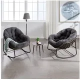 CHICFURN Schaukelstuhl Outdoor Rattan Sessel mit gepolsterter Auflage (Packung, 1 St), Rocker Recliner für Terrasse, Wohnzimmer, Garten, Grau grau