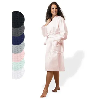 SIEGENTHAL® Damen Bademantel Waffelpique 100% Baumwolle mit Schalkragen Leicht Morgenmantel - Rosé L - XL - L-XL