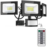 Lightasea LED Strahler mit Bewegungsmelder außen, 100W 10000LM Außenstrahler mit Verstellbaren 3 Köpfe, 6500K Kaltweiß LED Scheinwerfer mit Fernbedienung, IP65 Wasserdicht Flutlicht für Garage, Hof