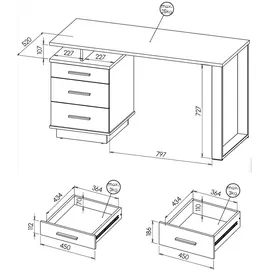 Furniture24 Schreibtisch Lamelo LA8 mit 3 Schubladen Wotan Eiche