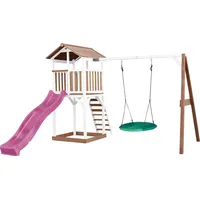 Axi Beach Tower Spielturm Braun/Weiß. Rutsche, lila Schaukel violett