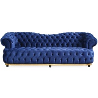 Casa Padrino Luxus Chesterfield Samt Sofa Blau / Gold / Schwarz 240 cm