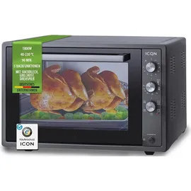 ICQN Minibackofen 60 Liter XXL mit Umluft, Drehspieß, Emailliert, Anthrazit