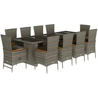 VidaXL 11-tlg. Garten-Essgruppe mit Kissen Grau Poly Rattan