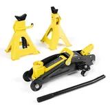 Rangierwagenheber Set - Hydraulischer Wagenheber mit Unterstellböcken - 2 t Tragkraft - Niedriges Profil 13-31 cm Hubhöhe - Schnellhubpumpe - Fü...