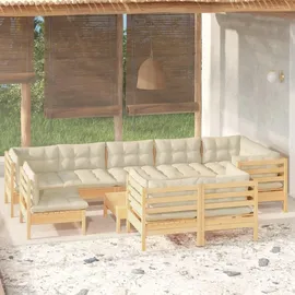 vidaXL Garten-Lounge-Set 10-tlg. creme Kiefer