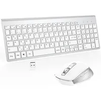 GALENMORO (Deutsch) USB QWERTZ Funk Tastatur- und Maus-Set, Ultradünne Leise Ergonomisch Tastatur für Computer/PC/Laptop/Smart TV silberfarben