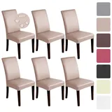 Alishomtll Stuhlhussen aus Stretch-PU-Kunstleder, 6er-Set, Stuhlhussen, Schaukelstuhl, wasserdicht, waschbar, für Esszimmer, Küche, Restaurant, Hotel, Hochzeit (Khaki-Rosa, 6 Stück)