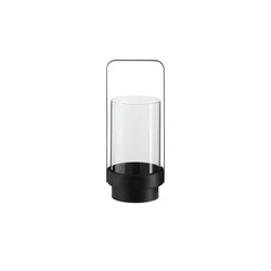 Windlicht   , schwarz , Metall,Glas , Maße (cm): H: 28,4  Ø: 12.5