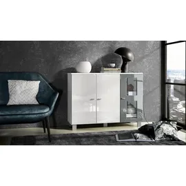 Vladon Sideboard 107 x 81 x 35 cm Weiß matt/Weiß Hochglanz/Grau Hochglanz