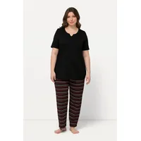 Ulla Popken Damen Pyjama, Stripes Pyjamaset, Schwarz, 58-60