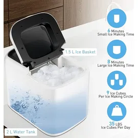 Goplus Eiswürfelmaschine von 15 kg/24H, Eiswürfelbereiter mit 2 Würfelgrößen, 2L Wassertank, Selbstreinigungsfunktion, Ice Maker mit Eisschaufel