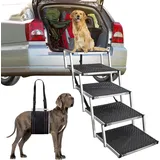 Hundetreppe Auto, Hunderampe Auto Klappbar, Haustiertreppe, 5 Stufen Hundeleiter