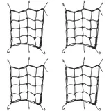 Relaxdays Gepäcknetz Motorrad & Fahrrad, 4er Set, Netz Fahrradkorb, 25 x 25 cm, 6 Haken, elastisches Spannnetz, schwarz
