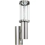 EGLO Trono Stick, 2 flammige Außenleuchte inkl. Bewegungsmelder, Sensor-Wandleuchte aus Edelstahl, Glas und Kunststoff, Silber, GU10 Fassung, IP44