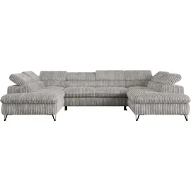 MKS Meble Ecksofa U-form Cord 3-Sitzer Hellgrau