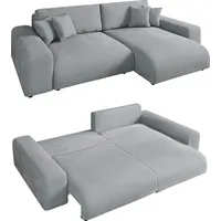 Ecksofa Schlaffunktion ausziehbar Bettkasten Polsterecke L-Couch in Cord Hellgrau / 21007 - Grau