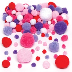 Pompons in Rot, Pink, Violett und Weiß (pro Set 200) Bastelmaterial