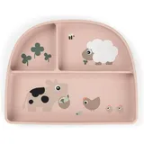 Done by Deer Kindergeschirr + Kinderbesteck Stick&Stay Menüteller Tiny Farm Pink/Rosa