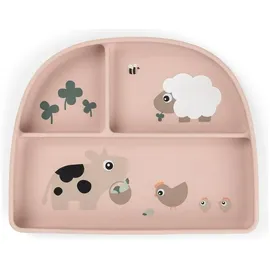Done by Deer Kindergeschirr + Kinderbesteck Stick&Stay Menüteller Tiny Farm Pink/Rosa